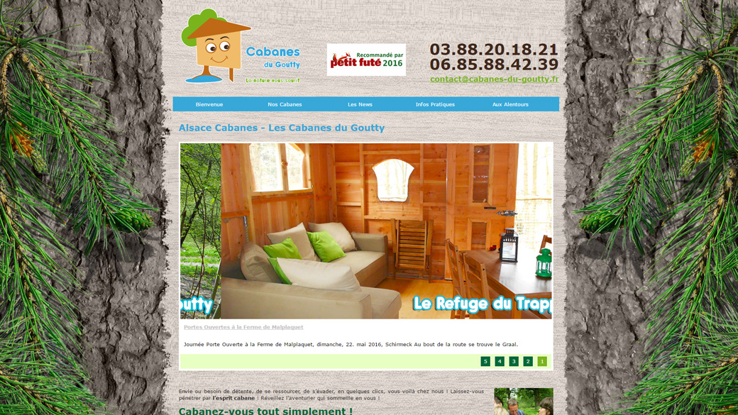 site web en formule location maintenance pour les Cabanes du Goutty