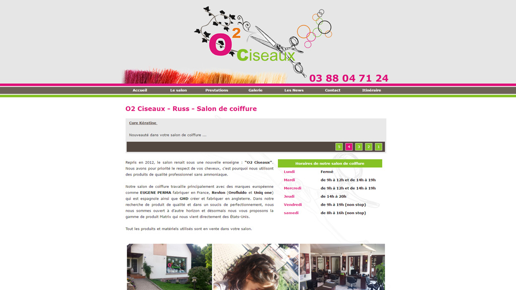 conception d'un site internet en formule location maintenance pour le salon de coiffure O2 Ciseaux